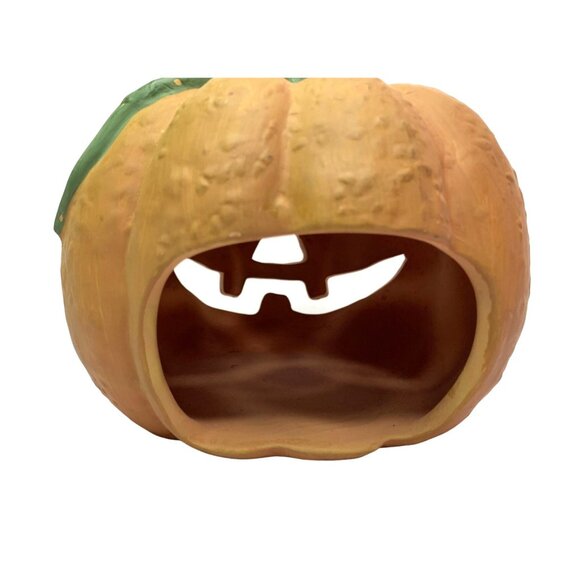 Halloween Large Terra Cotta terracotta Pumpkin Target Candle Holder Orange Open - Picture 2 of 5